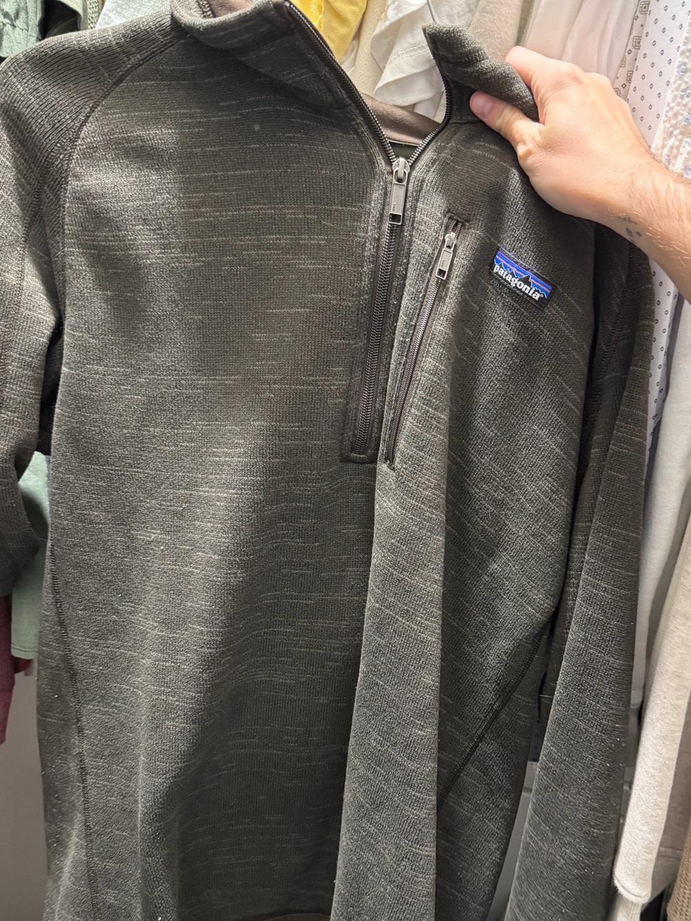 Patagonia Men's Olive Green Quarter-Zip Sweater